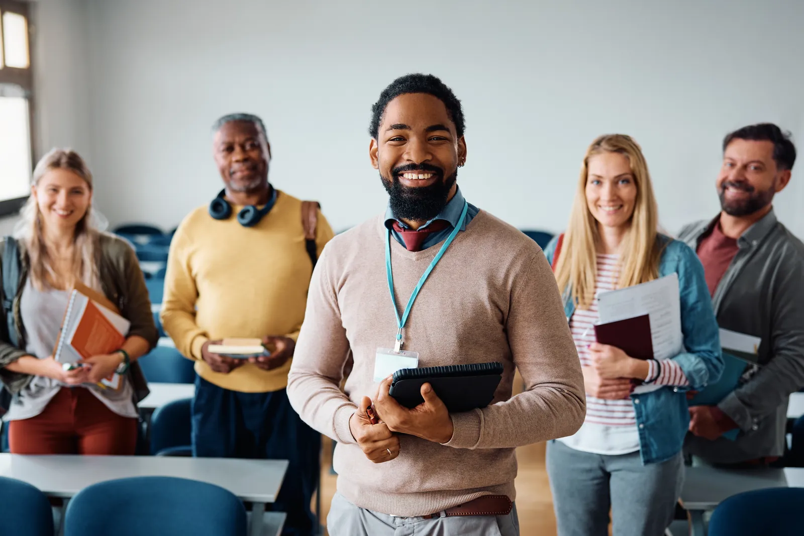 A Stanfords Training tutor with a group of adult learners in Birmingham